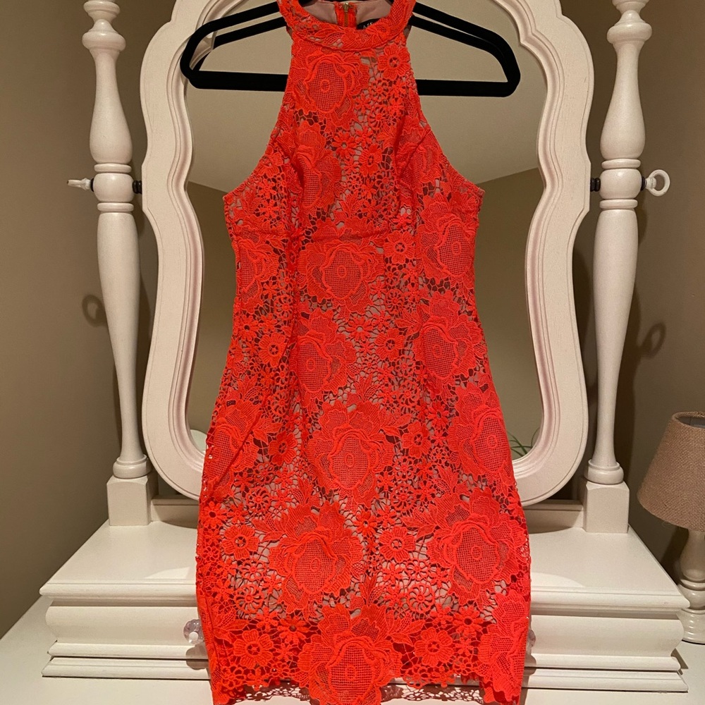 Crochet Floral Lace Orange Bodycon Dress
